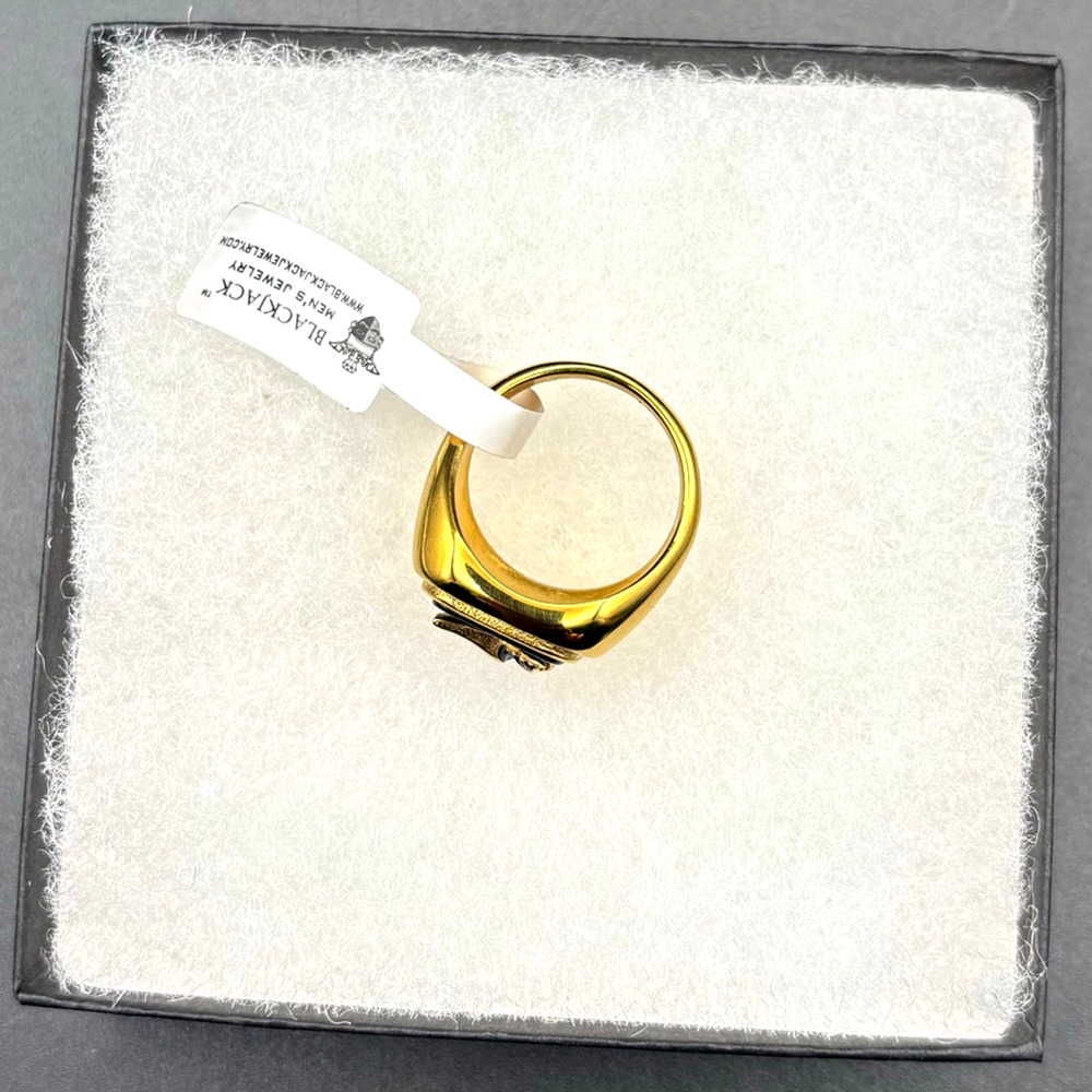 Blackjack BJZ03G Mens Onyx Eagle Ring 18K Gold Plated Stainless Steel NWT SZ#13 - Picture 6 of 16